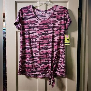 Pink and Black Tie Front Short Sleeve Tee
